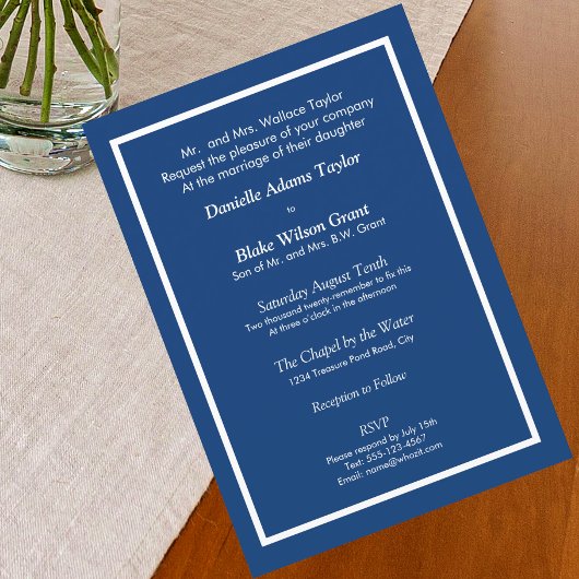 Invitation Mariage photo moderne traditionnel Marine & Blanc
