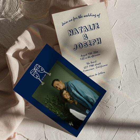 Invitation Mariage photo moderne unique rétro écrit main