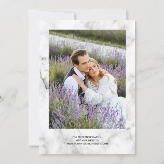 Invitation Mariage photo moderne violet or agate marbre (Dos)