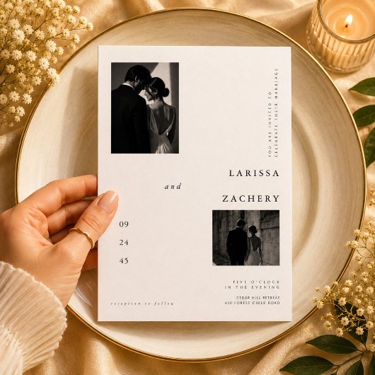 Invitation Mariage photo monogramme éditorial