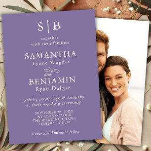 Invitation Mariage Photo Monogramme Lavande Classique