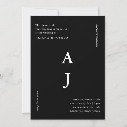 Invitation Mariage photo monogramme minimal noir et blanc (Devant)