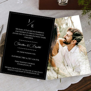 Invitation Mariage photo monogramme minimaliste Noir