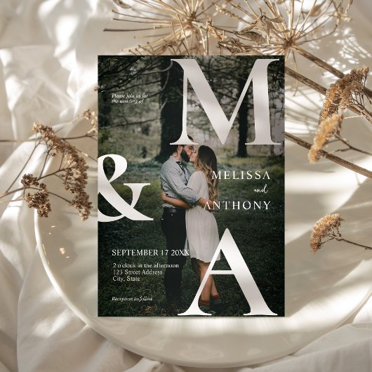 Invitation Mariage photo Monogramme moderne