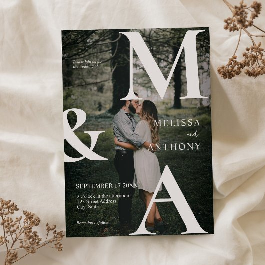 Invitation Mariage photo Monogramme moderne