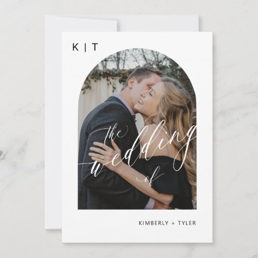 Invitation Mariage photo monogramme moderne noir et blanc (Devant)