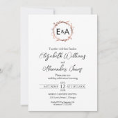 Invitation Mariage photo Monogramme Rose Wreath Gold Foil (Devant)