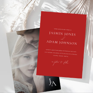Invitation Mariage photo Monogramme Rouge Minimaliste