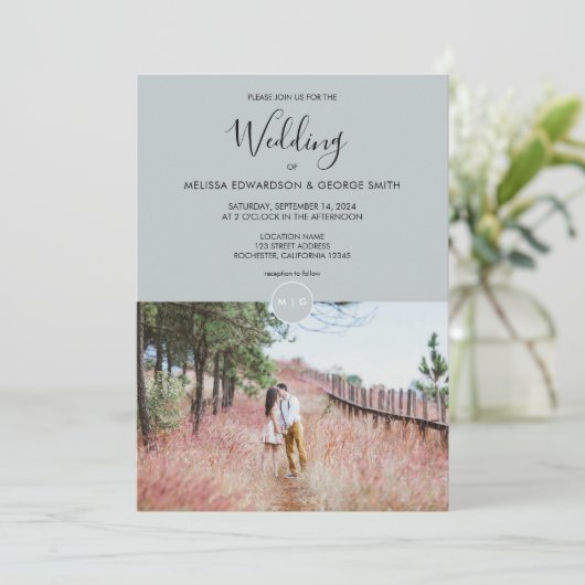 Invitation Mariage photo monogramme rustique moderne et éléga (Debout devant)