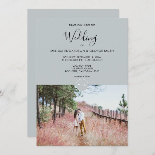 Invitation Mariage photo monogramme rustique moderne et éléga (Devant / Derrière)