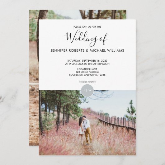 Invitation Mariage photo monogramme rustique moderne et éléga (Devant / Derrière)