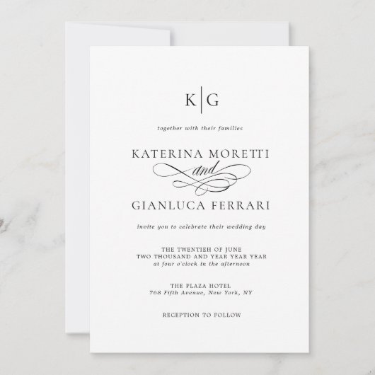 Invitation Mariage photo Monogramme tout en un (Devant)