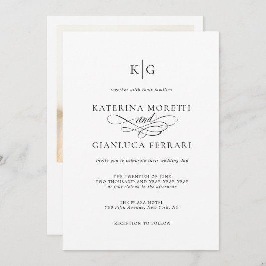 Invitation Mariage photo Monogramme tout en un (Devant / Derrière)