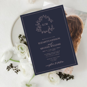 Invitation Mariage photo Navy Blue Blush Pink