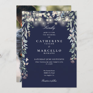 Invitation Mariage photo Navy Blue Floral