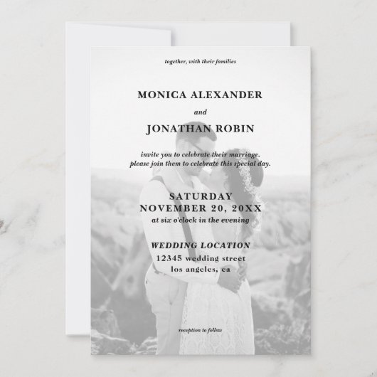 Invitation Mariage Photo Noir & Blanc Moderne (Devant)