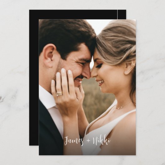 Invitation Mariage photo noir de script Initiales simples (Devant / Derrière)