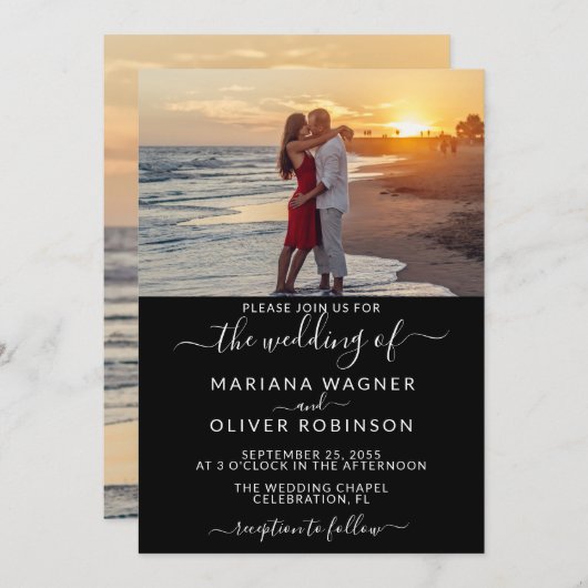 Invitation Mariage photo noir et blanc (Devant / Derrière)