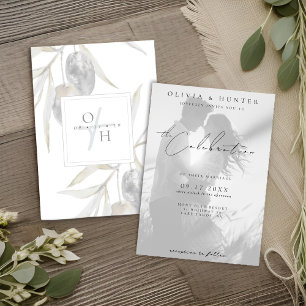 Invitation Mariage photo noir et blanc de la branche d'olivie