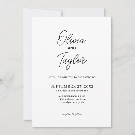 Invitation Mariage photo noir et blanc de script simple (Devant)