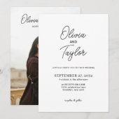 Invitation Mariage photo noir et blanc de script simple (Devant / Derrière)
