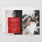 Invitation Mariage photo noir et blanc rouge (Devant)