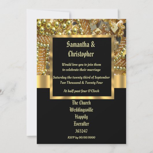 Invitation Mariage photo noir et or (Devant)