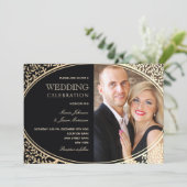 Invitation Mariage photo noir et or de luxe (Debout devant)