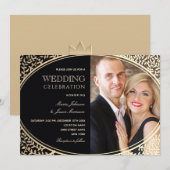 Invitation Mariage photo noir et or de luxe (Devant / Derrière)