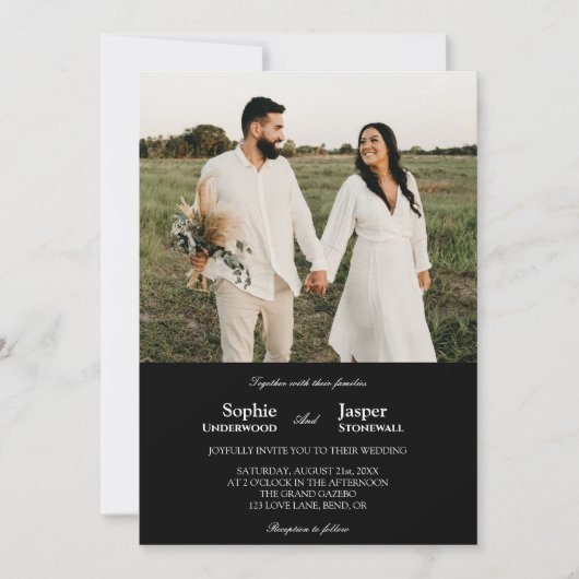 Invitation Mariage photo noir minimaliste classique moderne (Devant)