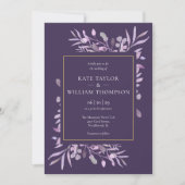 Invitation Mariage Photo Or Chic Feuillage Violet (Devant)