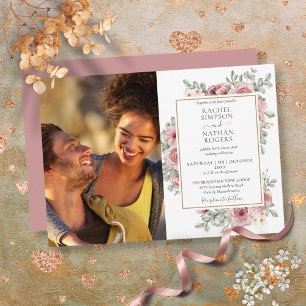 Invitation Mariage Photo Or Rose Poussiéreuse Dorée