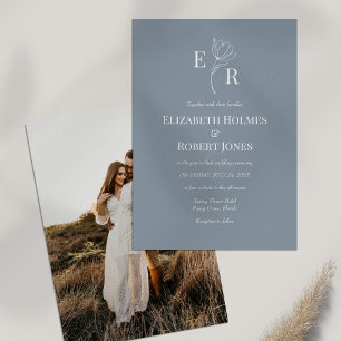 Invitation Mariage photo personnalisé Dusty Blue Floral
