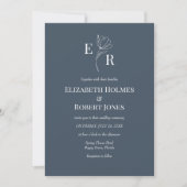 Invitation Mariage photo personnalisé Slate Blue Floral Monog (Devant)