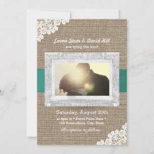Invitation Mariage photo personnalisé vintage Lace & Burlap