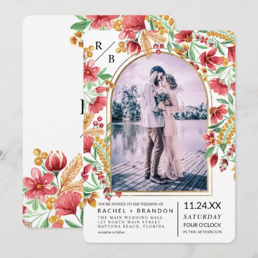 Invitation Mariage photo Pink Yellow Arch (Devant / Derrière)