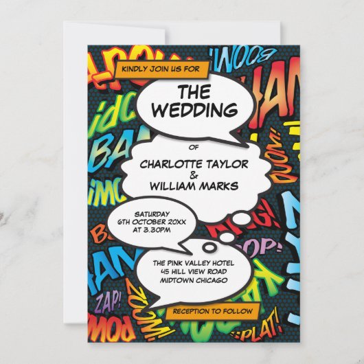 Invitation Mariage photo Pop Art Comic Moderne (Devant)