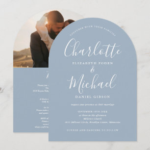 Invitation Mariage Photo Poussiéreux Bleu Arche Tout En Un Sc