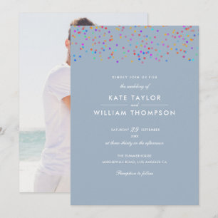 Invitation Mariage photo poussiéreux bleu poussiéreux Confett
