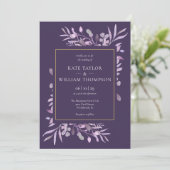 Invitation Mariage photo Purple Foliage Chic Gold (Debout devant)