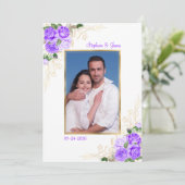 Invitation Mariage photo Purple Gold Floral (Debout devant)
