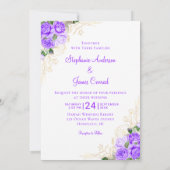 Invitation Mariage photo Purple Gold Floral (Dos)