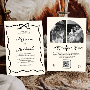 Invitation Mariage photo QR Code à l'arc noir et crème dessin