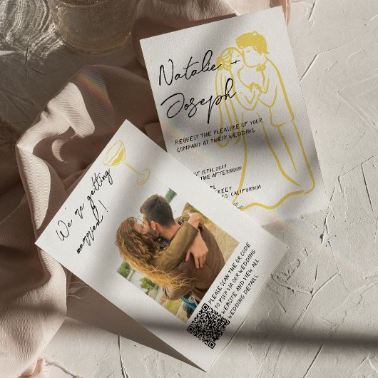 Invitation Mariage photo QR Code dessiné à la main de style r