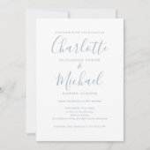 Invitation Mariage photo QR Code élégant écriture Dusty Blue (Devant)