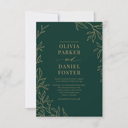 Invitation Mariage photo QR Code Emerald Green Gold (Devant)