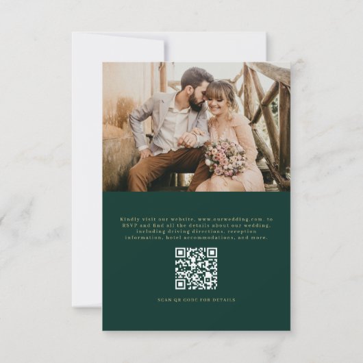 Invitation Mariage photo QR Code Emerald Green Gold (Dos)
