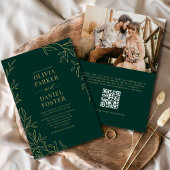 Invitation Mariage photo QR Code Emerald Green Gold