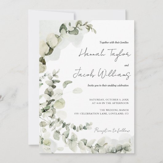 Invitation Mariage photo QR Code Eucalyptus (Devant)