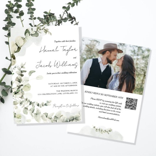 Invitation Mariage photo QR Code Eucalyptus
